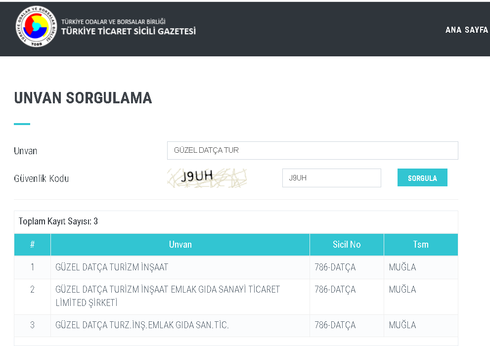 Türkiye Ticaret Sicili Gazetesi - Güzel Datça Turizm Unvan Tescil